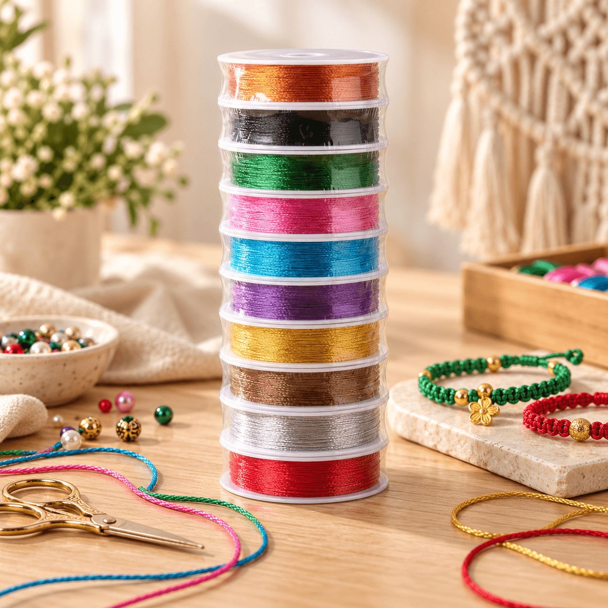 10 Rolls Color Nylon String for Bracelets – 50M Each, 500M Total Satin Rattail Silk Cord for Beading, Jewelry Making, Macrame, Keychains & Crafts | Buy2Enjoy.PK