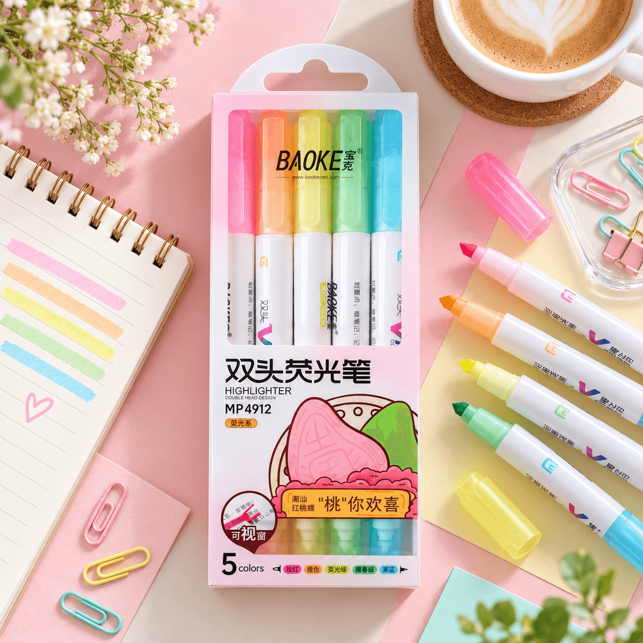 Pack of 5 Double-Sided Highlighter Markers with Fine Pointer Tip – Premium Quality Colorful Highlighters for School, Notes, Journaling & Office Use