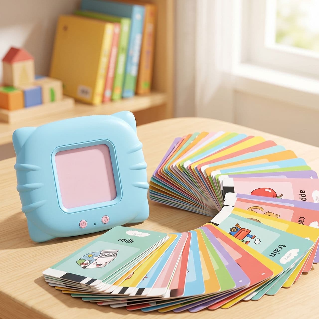 Talking Flash Cards for Kids – 112 Educational Cards with 224 Words, Early Language Learning & Reading Device, Preschool Montessori Learning Toy for Ages 2–6 | Buy2Enjoy