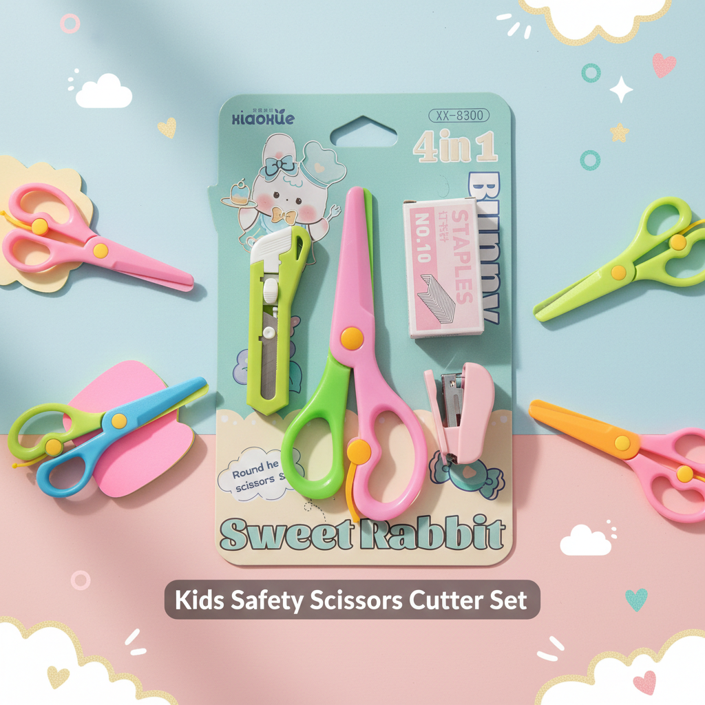 Kids Safety Scissors Cutter Set, Child-Safe Plastic Craft Scissors with ...